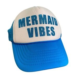 Mermaid Vibes Trucker Hat Cap Blue‎ White Novelty Beach Summer